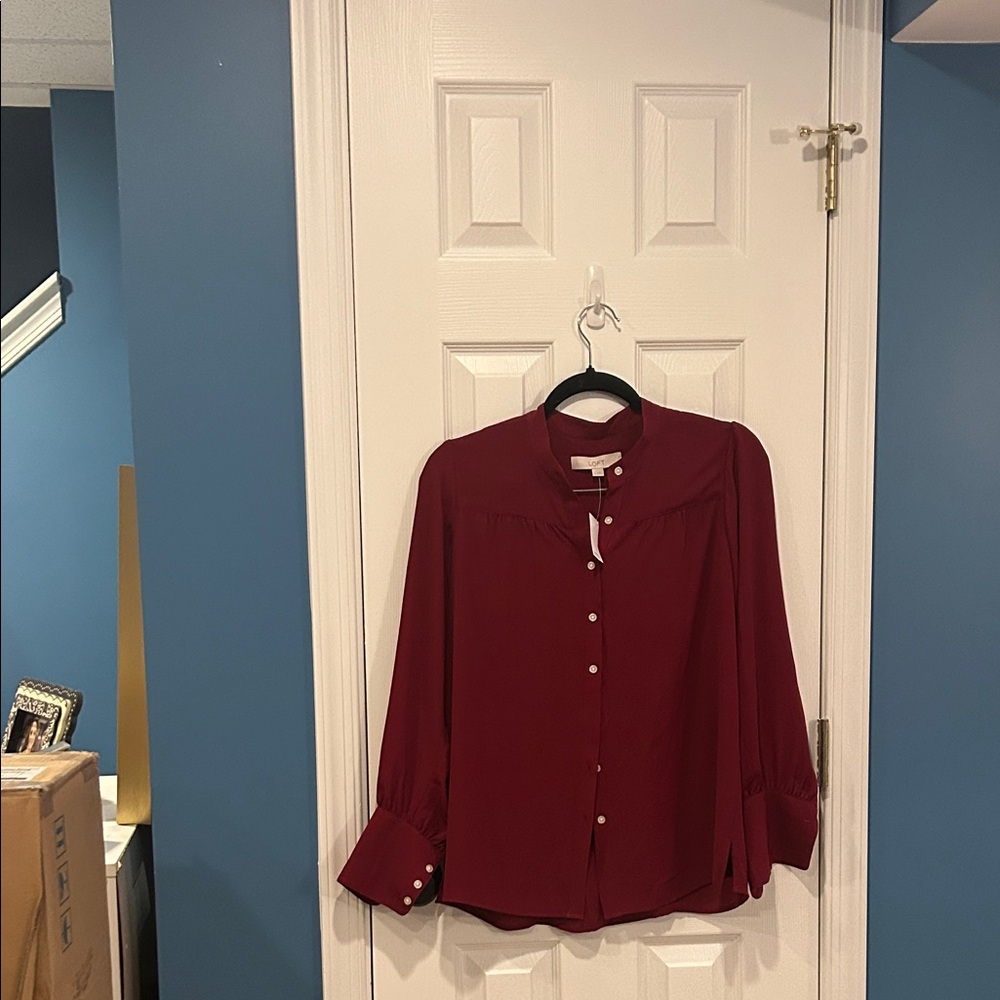 Loft Women's Burgundy Button-Up Blouse. 100% polyester